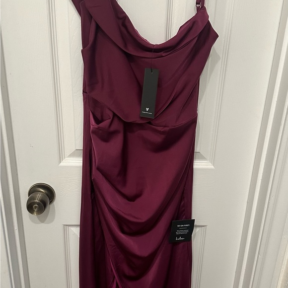 Lulus Showing Off a Little Magenta Asymmetrical Tulip Midi Dress - Picture 2 of 2